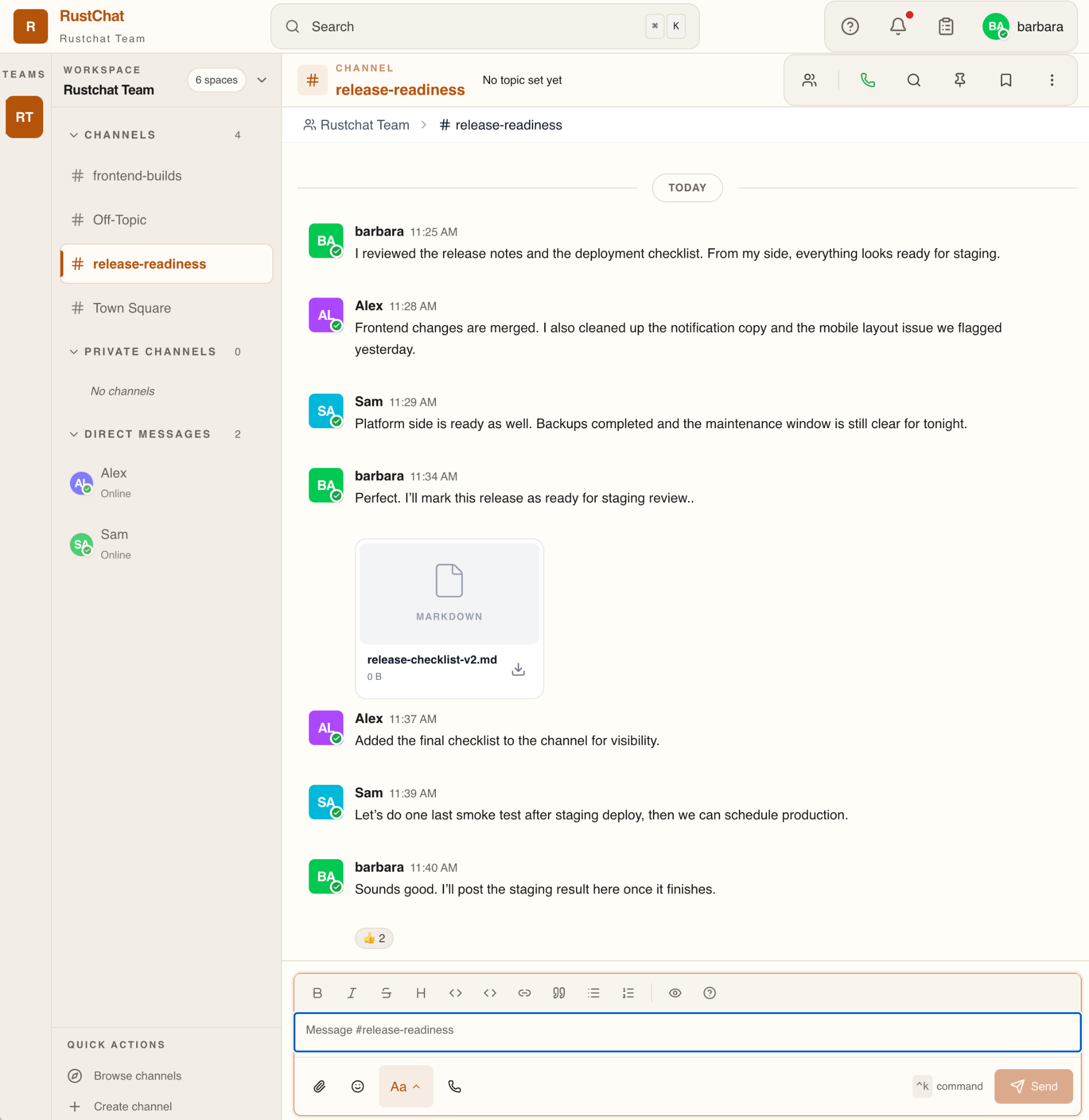 RustChat Desktop Interface - Staging Release Readiness Workspace